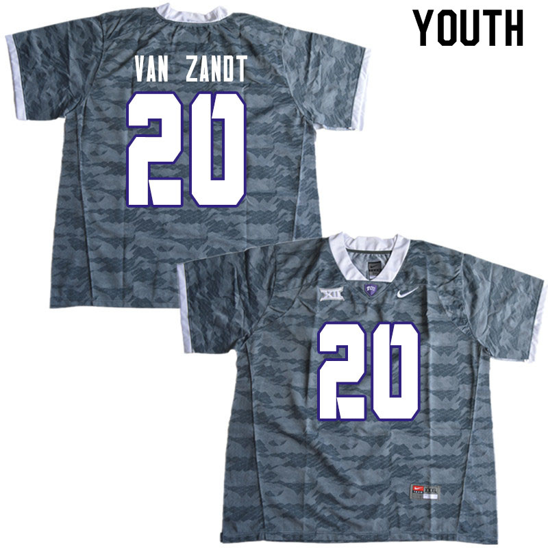 Youth #20 La'Kendrick Van Zandt TCU Horned Frogs College Football Jerseys Sale-Gray - Click Image to Close